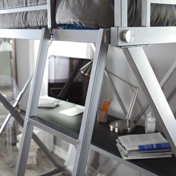 Modern Bunk Bed style Twin Loft Bed with Desk in Silver Metal Finish - Image 2
