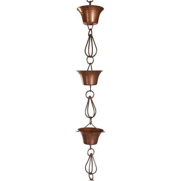 Pure Copper 8.5-Ft Rain Chain with 10 Round Cups and Teardrop Chain-Links - Image 2