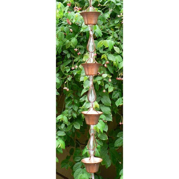 Pure Copper 8.5-Ft Rain Chain with 10 Round Cups and Teardrop Chain-Links - Image 3