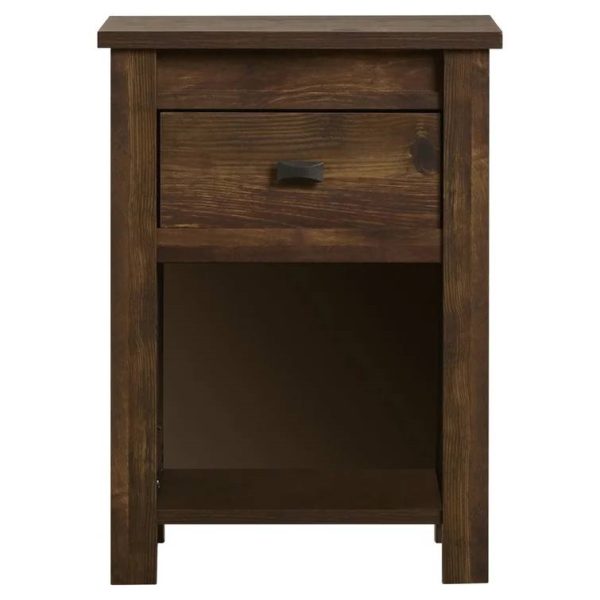 Farmhouse 1-Drawer Bedroom Nightstand with Open Shelf in Rustic Pine Finish - Image 2