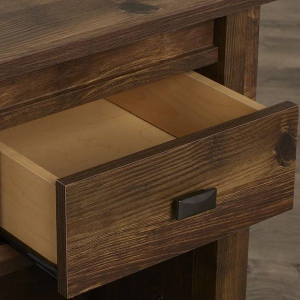 Farmhouse 1-Drawer Bedroom Nightstand with Open Shelf in Rustic Pine Finish - Image 5