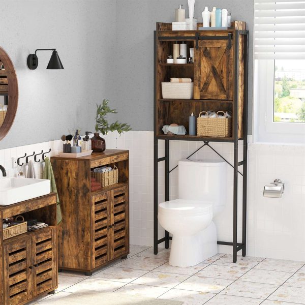 FarmHouse Over The Toilet Sliding Barn Door Storage Cabinet Cupboard - Image 3