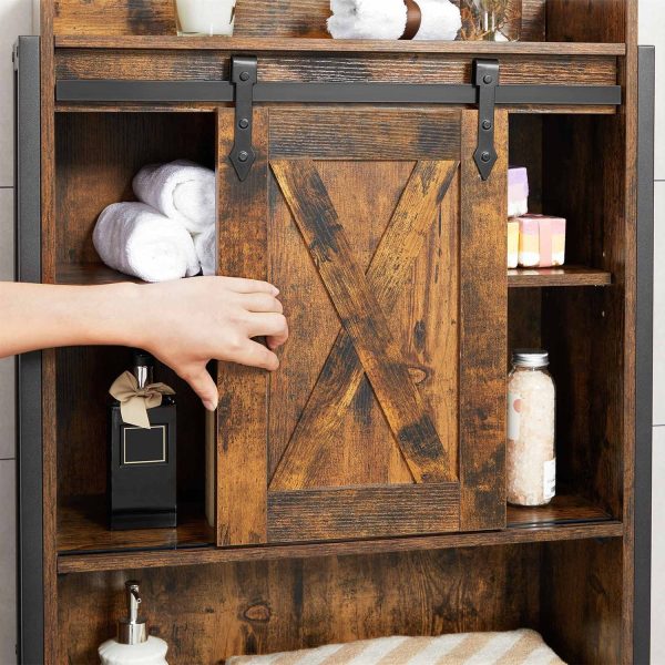 FarmHouse Over The Toilet Sliding Barn Door Storage Cabinet Cupboard - Image 5