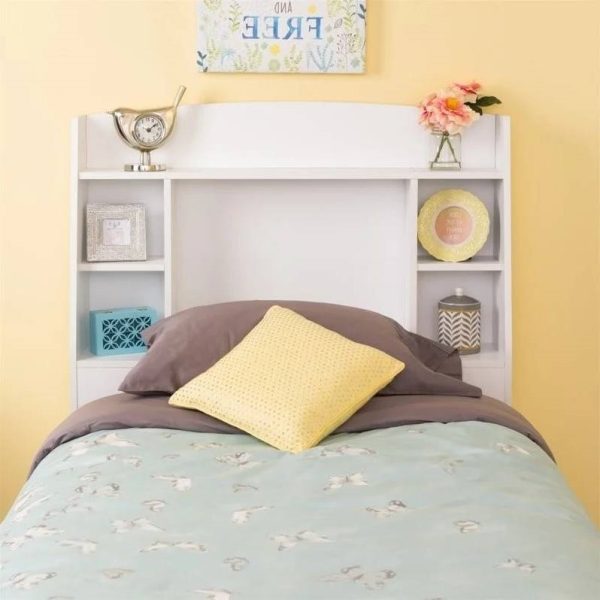 Twin size Bookcase Storage Headboard in White Wood Finish - Image 3