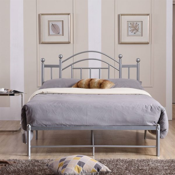 Full size Silver Metal Platform Bed Frame with Arched Headboard - Image 2