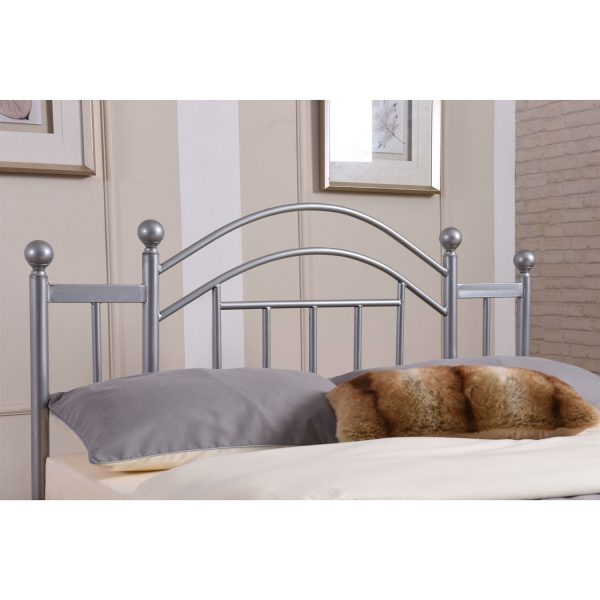 Full size Silver Metal Platform Bed Frame with Arched Headboard - Image 3