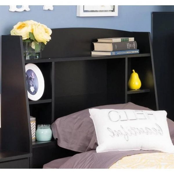 Twin size Bookcase Storage Headboard in Black Wood Finish - Image 2
