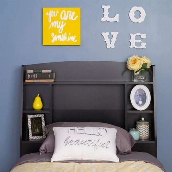 Twin size Bookcase Storage Headboard in Black Wood Finish - Image 3