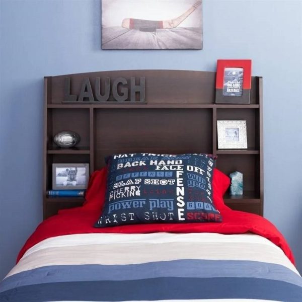 Twin size Bookcase Storage Headboard in Espresso Wood Finish - Image 3