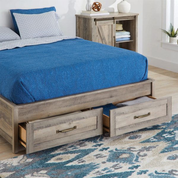 Queen Farmhome Platform Bed with Storage Drawers in Grey Wood Finish - Image 3