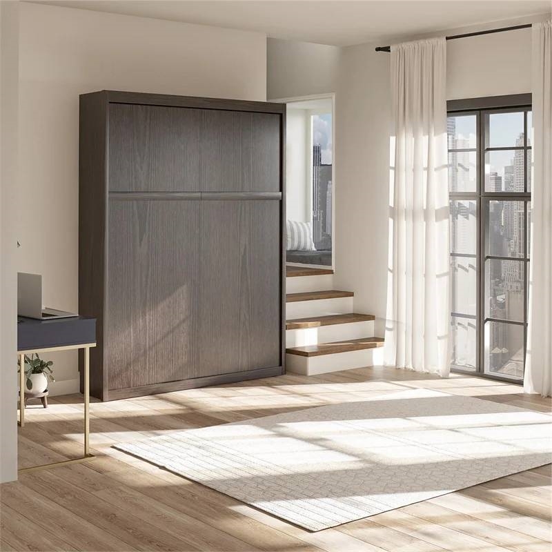 Queen size Wall Mounted Murphy Bed in Espresso Wood Finish - Image 3