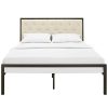 Queen Modern Metal Platform Bed with Beige Button Tufted Headboard Upholstered - Image 2