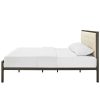 Queen Modern Metal Platform Bed with Beige Button Tufted Headboard Upholstered - Image 3