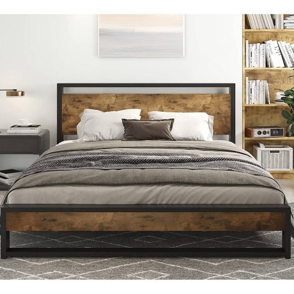 Queen Modern Farmhouse Platform Bed Frame with Wood Panel Headboard Footboard - Image 2