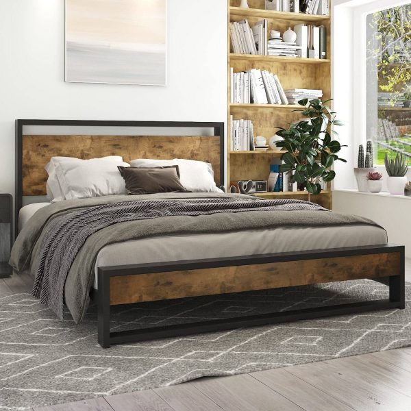 Queen Modern Farmhouse Platform Bed Frame with Wood Panel Headboard Footboard - Image 3
