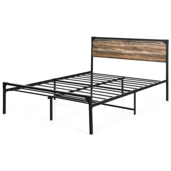 Rustic FarmHome Metal Wood Platform Bed Frame in Queen Size - Image 2