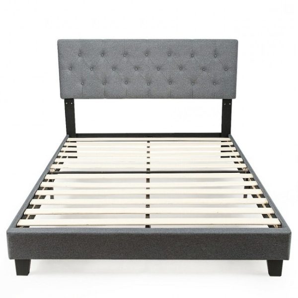 Queen Size Grey Linen Upholstered Platform Bed - Image 2