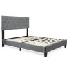 Queen Size Grey Linen Upholstered Platform Bed - Image 3