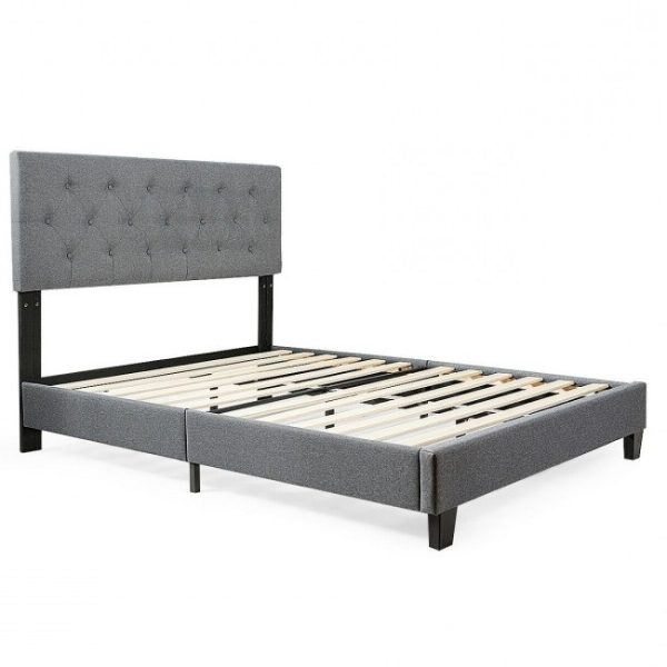 Queen Size Grey Linen Upholstered Platform Bed - Image 3