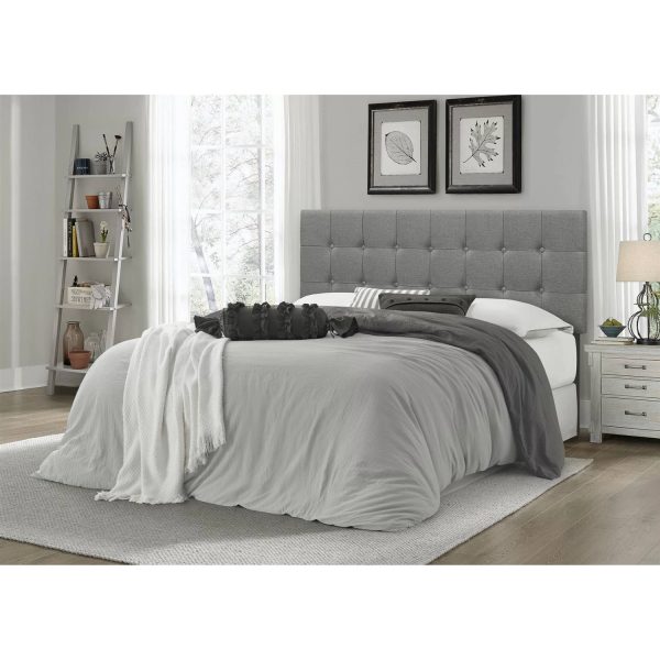 Queen Modern Classic Style Button-Tufted Headboard in Grey Upholstered Fabric - Image 4
