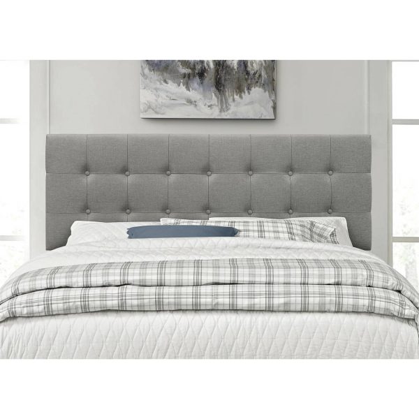 Queen Modern Classic Style Button-Tufted Headboard in Grey Upholstered Fabric - Image 5