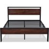 Queen Metal Platform Bed Frame with Mahogany Wood Panel Headboard Footboard - Image 2