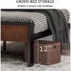 Queen Metal Platform Bed Frame with Mahogany Wood Panel Headboard Footboard - Image 5