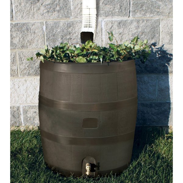 Brown Round Rain Barrel with Built in Planter - 35 Gallon - Image 2