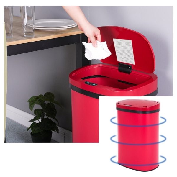 Red 13 Gallon Stainless Steel Motion Sensor Trash Can - Image 3