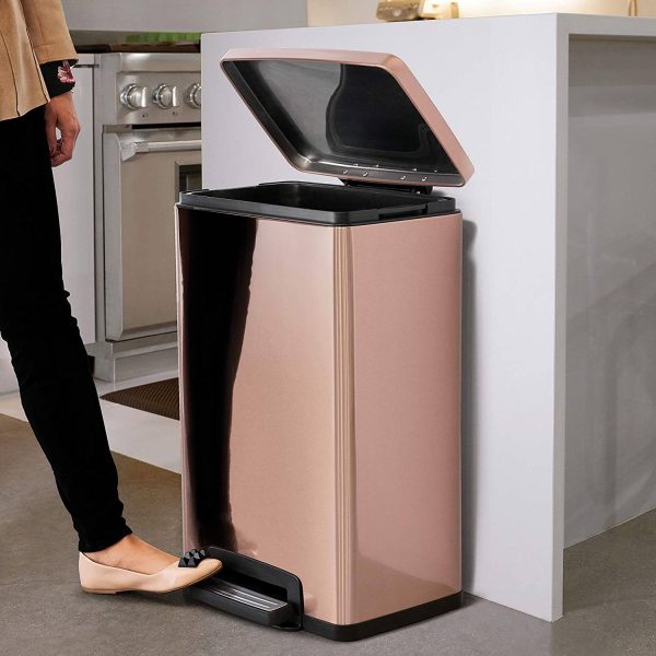 Stainless Steel 13-Gallon Kitchen Trash Can with Step Lid in Copper Rose Gold - Image 3