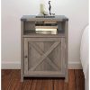 Farmhouse Style End Table Barn Door Nightstand with Open Shelf in Rustic Oak - Image 2