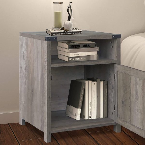 Farmhouse Style End Table Barn Door Nightstand with Open Shelf in Rustic Oak - Image 3