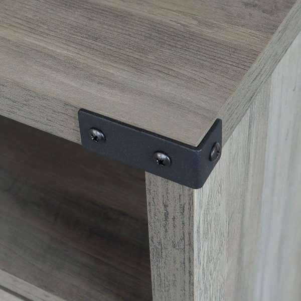Farmhouse Style End Table Barn Door Nightstand with Open Shelf in Rustic Oak - Image 4
