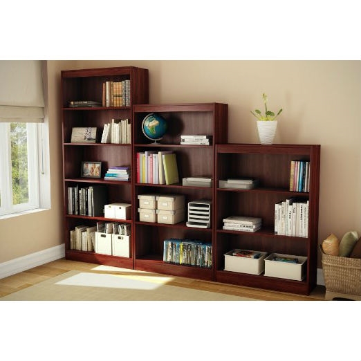 Contemporary 5-Shelf Bookcase Bookshelf in Royal Cherry Wood Finish - Image 2