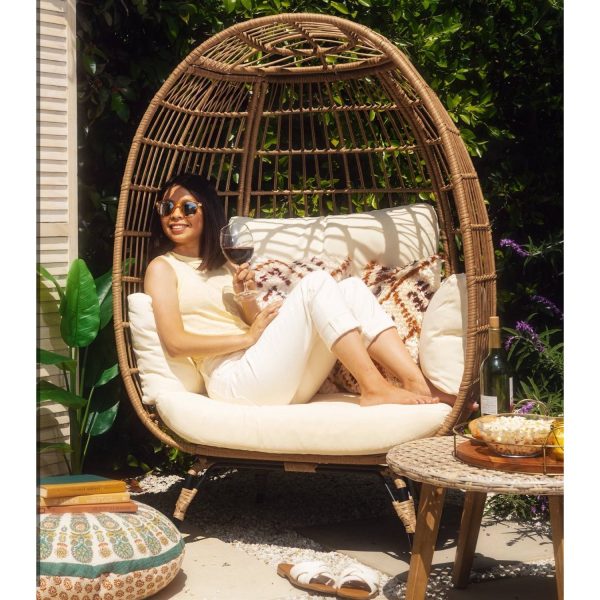 Oversized Patio Lounger Indoor/Outdoor Wicker Egg Chair Off White - Image 2