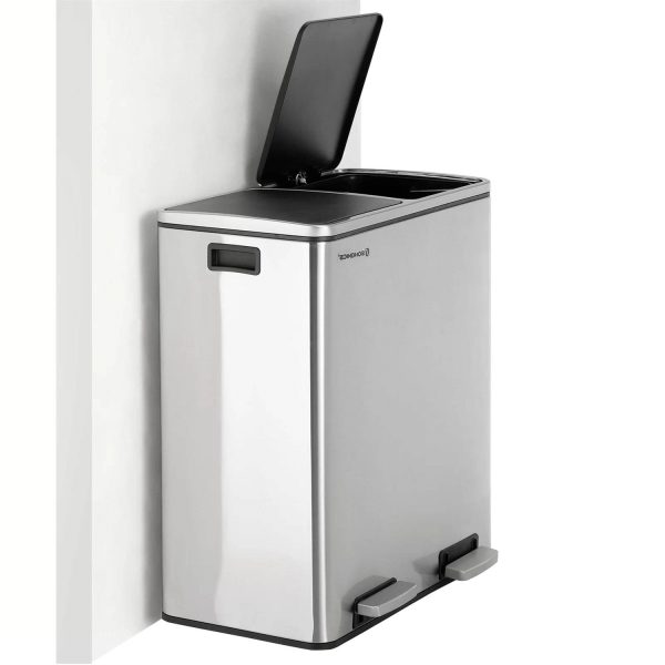 Dual Stainless Steel 16-Gallon Trash Can Recycle Bin with 2 Step on Pedal Lids - Image 2
