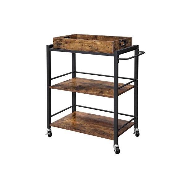 Farmhouse 3-Tier Kitchen Microwave Cart with Serving Tray on Wheels - Image 2