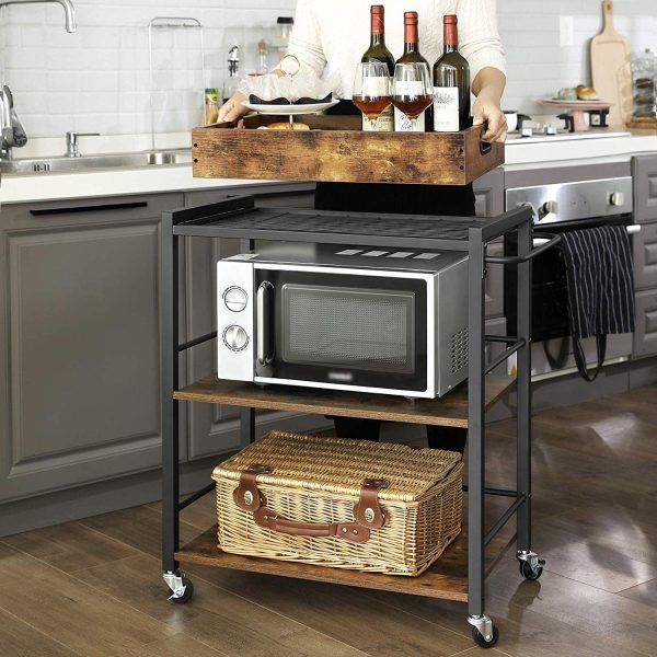 Farmhouse 3-Tier Kitchen Microwave Cart with Serving Tray on Wheels - Image 4