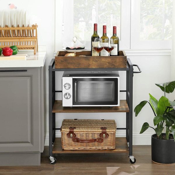 Farmhouse 3-Tier Kitchen Microwave Cart with Serving Tray on Wheels - Image 5