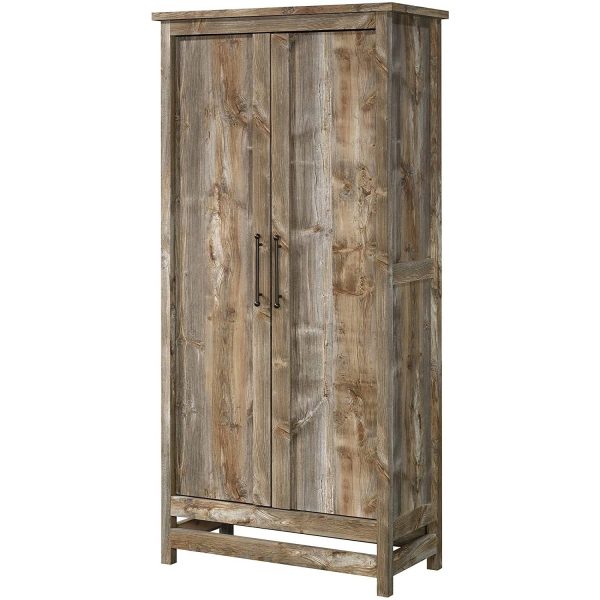 Farmhouse Storage Cabinet Wardrobe Armoire in Rustic Wood Finish - Image 2