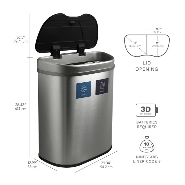 Dual Stainless Steel 18-Gallon Trash Can Recycle Bin with Motion Sensor Lid - Image 4