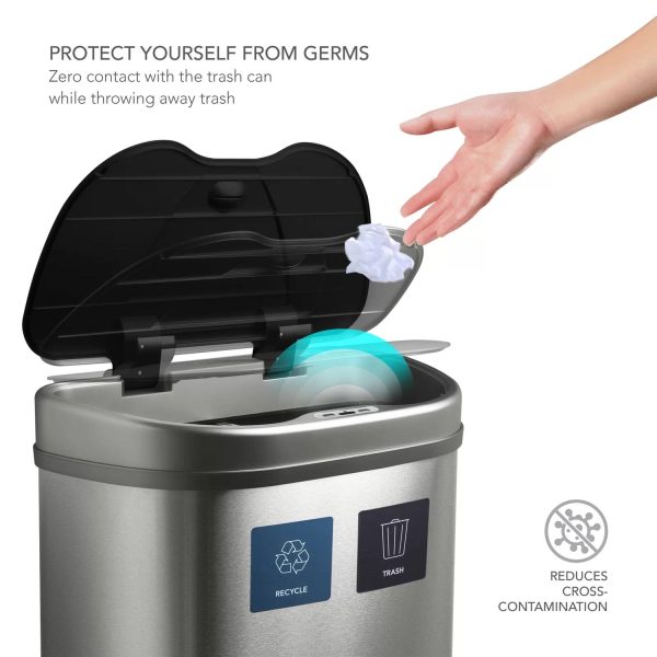 Dual Stainless Steel 18-Gallon Trash Can Recycle Bin with Motion Sensor Lid - Image 5