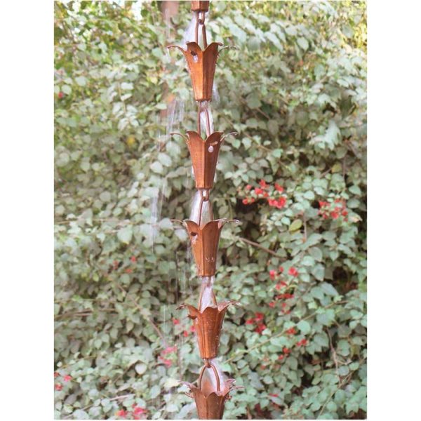 Pure Copper 8.5-Ft Rain Chain with Flower Cups - Image 2