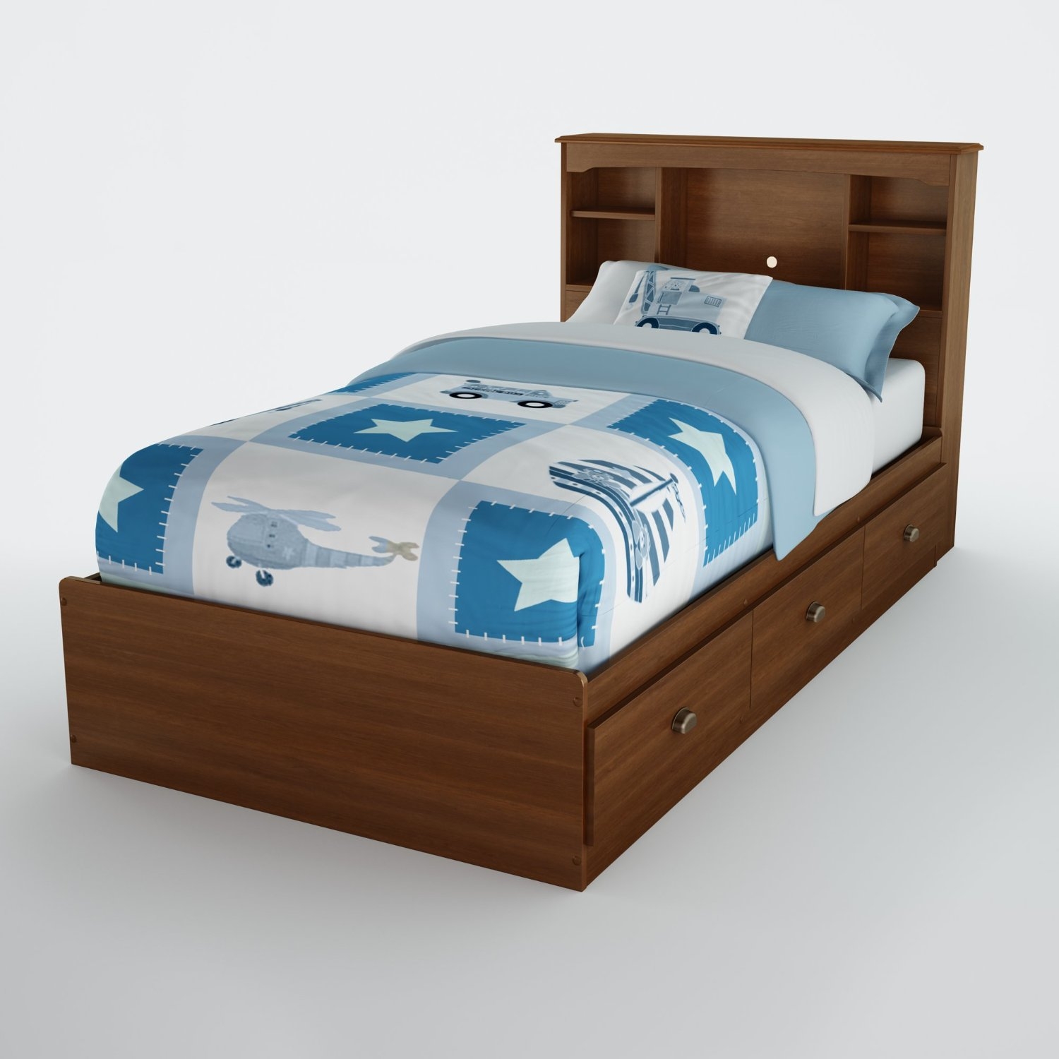 Twin size Cherry Finish Platform Bed with 3 Storage Drawers - Image 2