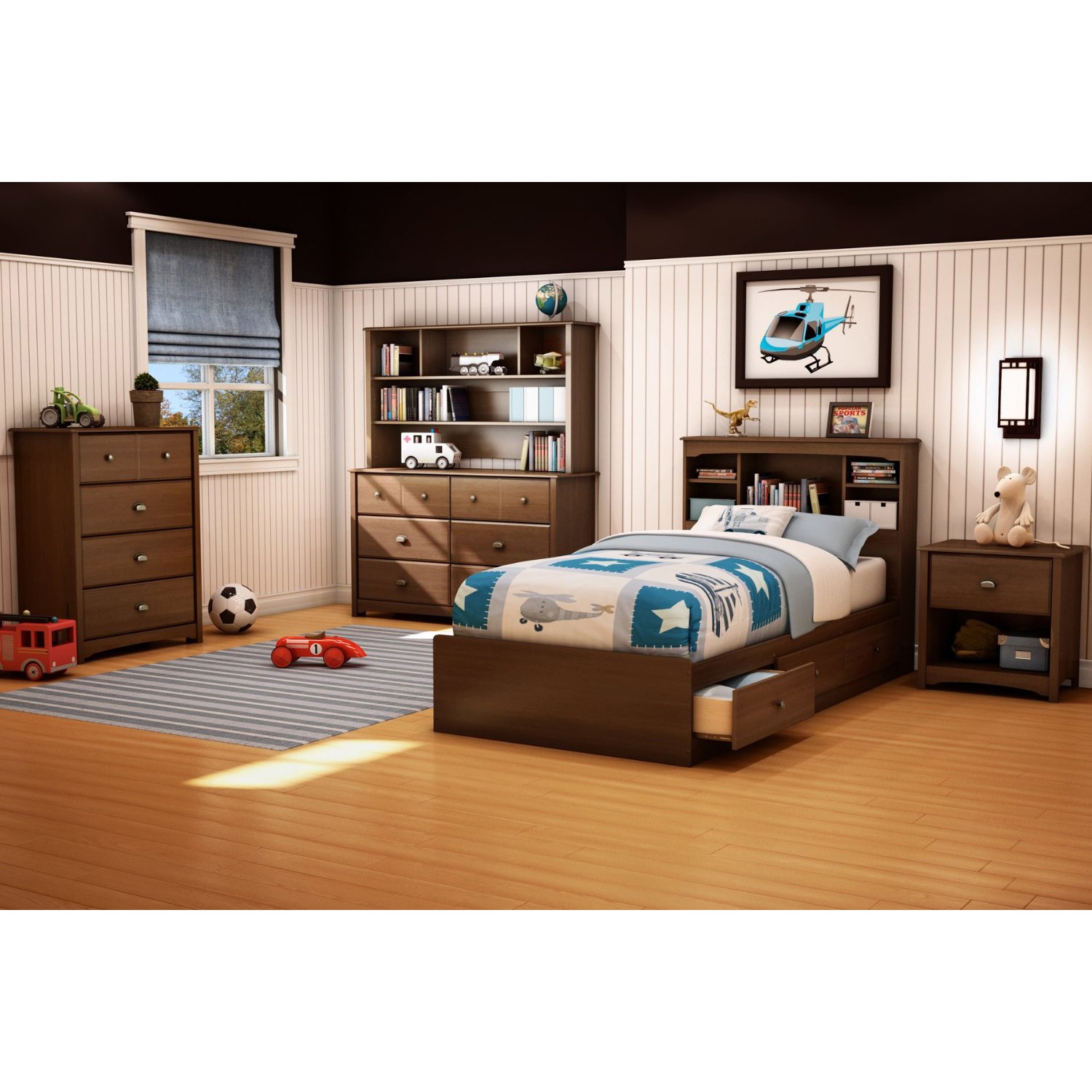 Twin size Cherry Finish Platform Bed with 3 Storage Drawers - Image 4