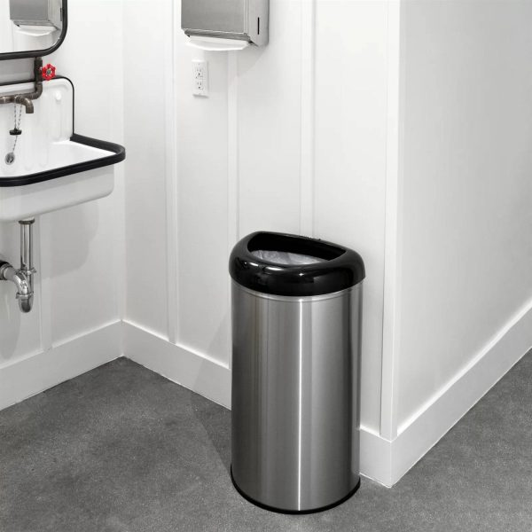 Stainless Steel Black Open Top 13-Gallon Kitchen Trash Can with No Lid - Image 5