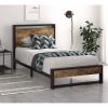 Twin size Metal Wood Platform Bed Frame with Industrial Headboard - Image 2