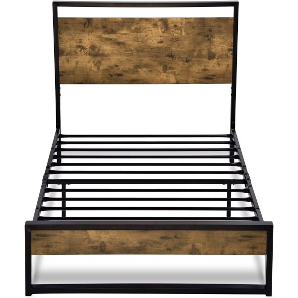 Twin size Metal Wood Platform Bed Frame with Industrial Headboard - Image 3