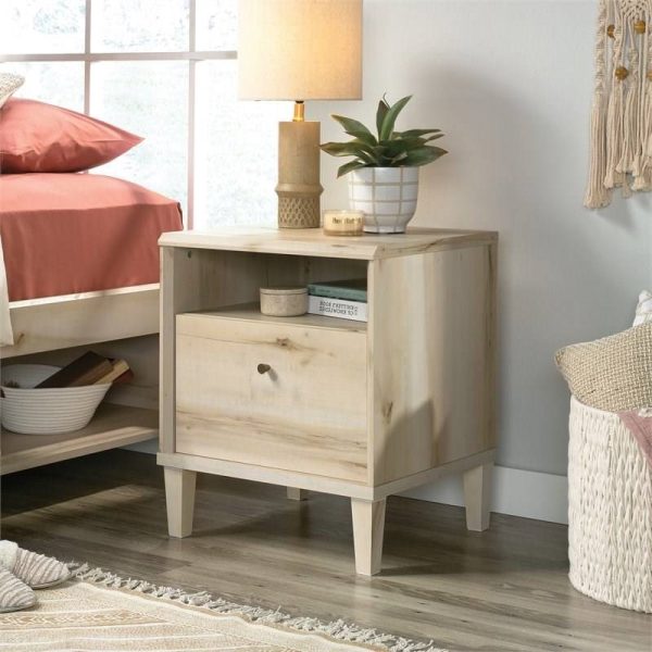 Light Maple Wood Farmhouse Style 1-Drawer Nightstand with Open Shelf - Image 2