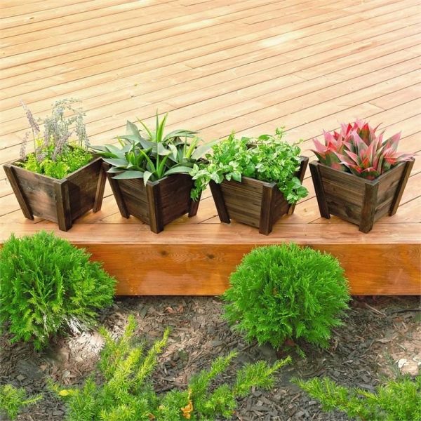 Set of 4 - Small Nursery Style Wooden Garden Planters - Image 5